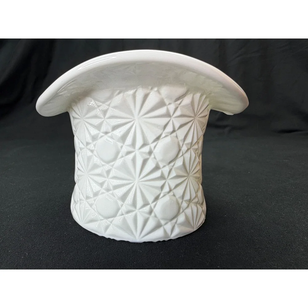 Vintage White Milk Glass Top Hat Daisy and Button Pattern Planter Decor